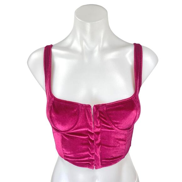 Urban Outfitters Anastasia Pink Velvet Velour Sleeveless Corset Crop Top Size S - Picture 1 of 3